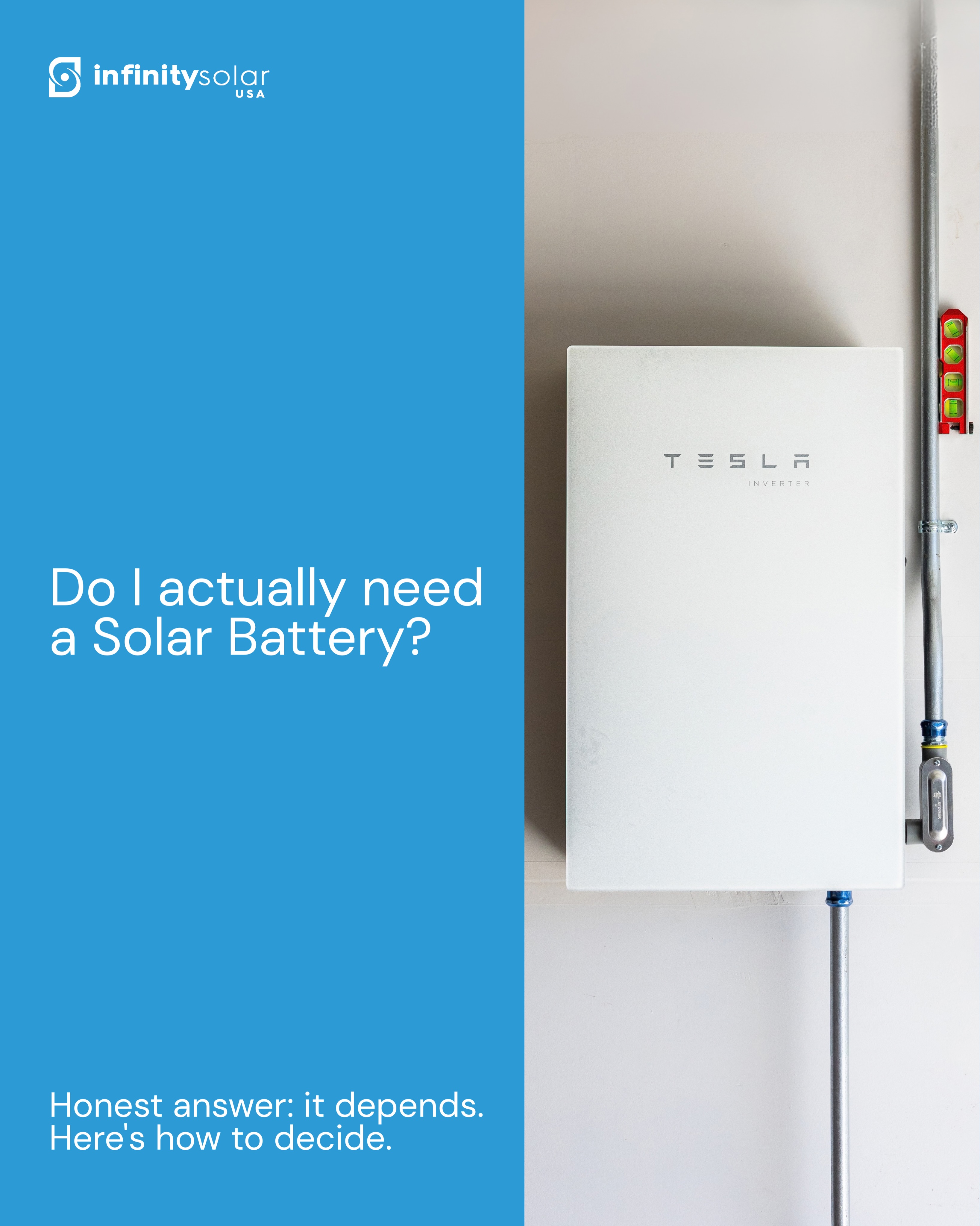 Let’s start with what a battery actually does. Your solar panels make the most power in the middle of the day, usually when you’re at work and not using much of it. A battery saves that extra energy so you can use it later, like at night, during the most expensive hours of the day, or when the power goes out.
And here’s the part a lot of people don’t find out until their first outage. Solar panels on their own usually shut off when the grid goes down. That’s a safety thing, so your system doesn’t send power onto the lines while crews are out fixing them. If you want your lights, fridge, or WiFi to keep running during an outage, a battery is what makes that possible.
So when is a battery worth it? It’s probably a good fit if:
✅ Your power goes out often
✅ Someone in your home relies on medical equipment
✅ Your utility charges more during evening peak hours
✅ Your utility pays you very little for the extra power you send back
✅ You want more control over your own energy
And when might you skip it? You might not need one right now if:
➖ Your power rarely goes out
➖ Your utility gives you full credit for the extra power you send back
➖ Your budget is tight and saving money is your main goal
The good news is that many systems can add a battery later. If you’re on the fence, ask whether your setup is battery ready so you have the option down the road.
We’ll never tell you that you need something you don’t. If you’re not sure which side you’re on, send us your electric bill and tell us how often your power goes out.
We’ll give you a straight answer, even if that answer is “you don’t need one.” ☀️